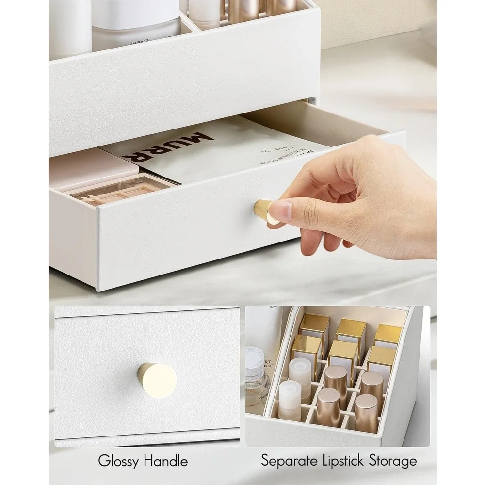 Vlando Makeup Organizer with Drawers‎ Large PU Leather Cosmetic Display Case